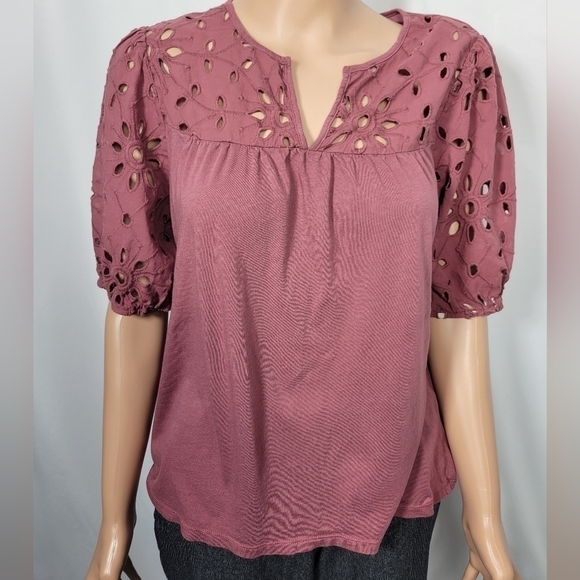 Anne Taylor Eyelet Lace Sleeve Top - Picture 1 of 10